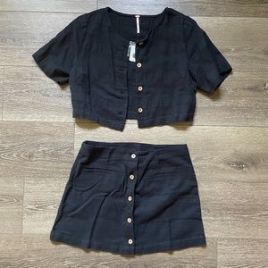 Free People Black Two-Piece Button Front Skirt Set
